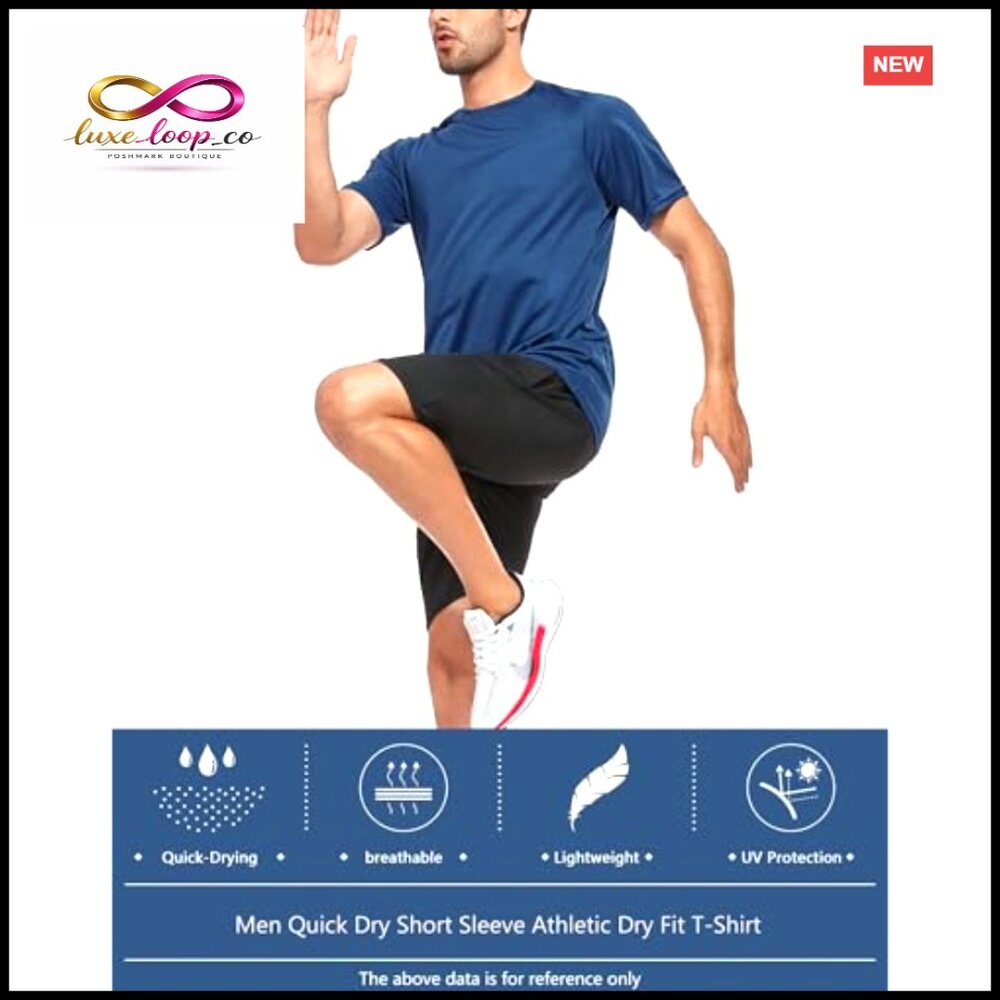 5 Pack Men's Quick Dry Workout Shirts Moisture Wicking Athletic Tees - Picture 5 of 7